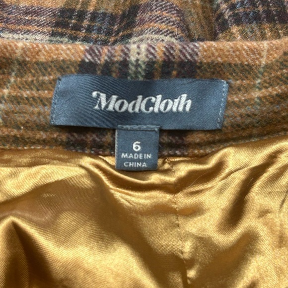 Modcloth Plaid Pleated Brown and Tan Fall Wool Blend Skirt Size 6 - Picture 3 of 5
